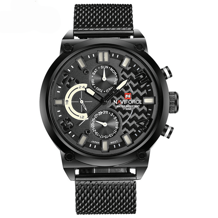 NAVIFORCE 9068 Stainless Steel Strap Quartz Watches Waterproof Week Display Men Watch - Trendha