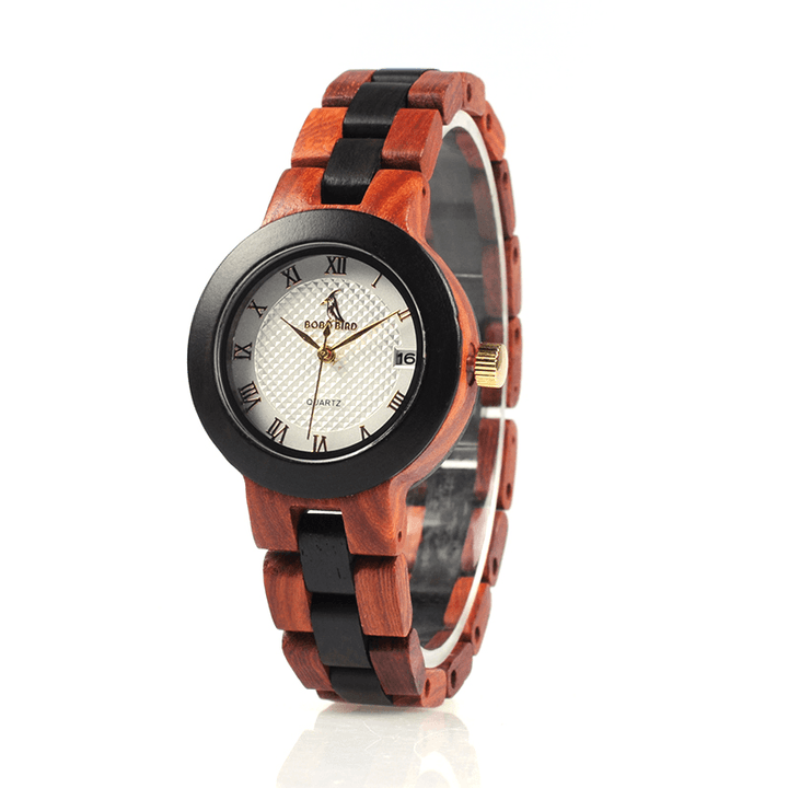 BOBO BIRD M19 Roman Number Date Display Women Wrist Watch Wooden Quartz Watch - Trendha