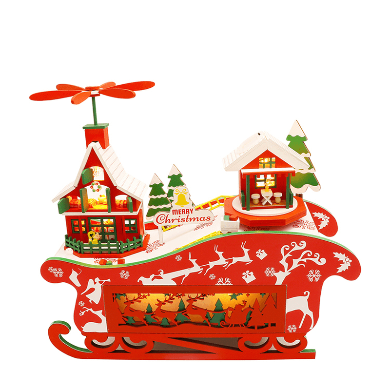 Hongda M908 Fantasy Christmas Night DIY Assembly Cottage Piggy Bank Doll House with Music and LED Light - Trendha
