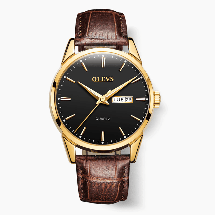 OLEVS 6898 Fashion Men Watch Date Week Display Leather Strap Casual Quartz Watch - Trendha