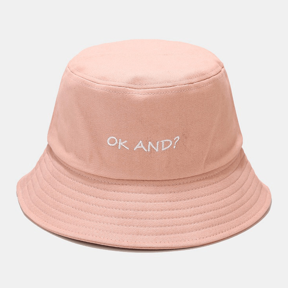 Unisex Letter Pattern Embroidery Sun Hat Cotton Solid Color Simple Bucket Hat - Trendha