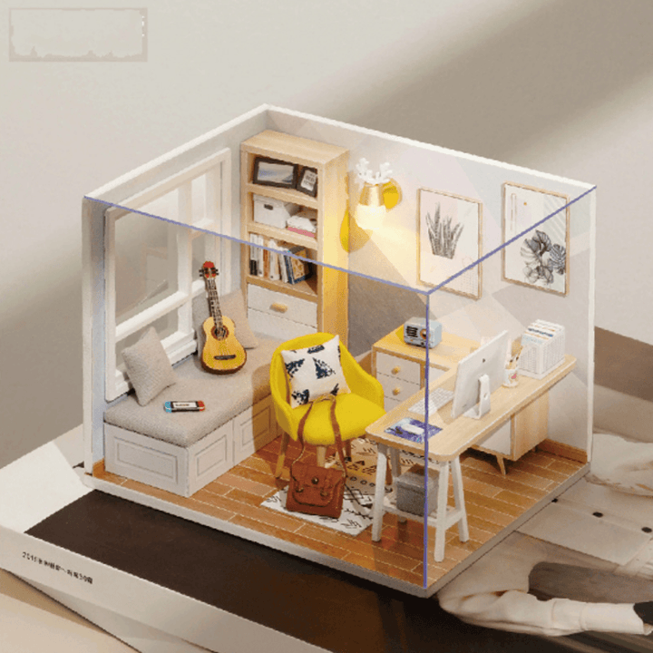 CUTEROOM DIY Doll House Sunshine Study Room Standard with Cover with Furniture Indoor Toys - Trendha