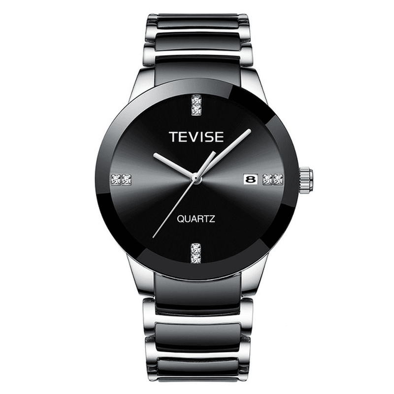 TEVISE T845 Casual Style Men Wrist Watch Date Display Full Steel Band Quartz Watch - Trendha