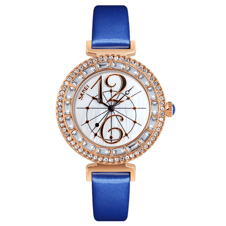 SKMEI 9158 Rhinestone Women Wrist Watch Shell Dial Waterproof Elegant Design Quartz Watch - Trendha