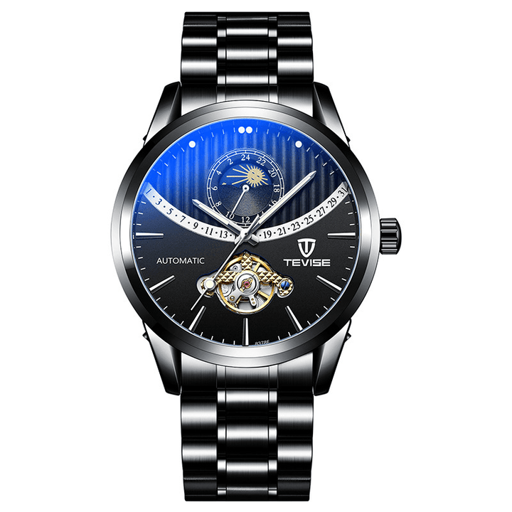 TEVISE 8378F Skeleton Date Display Automatic Mechanical Watch Full Steel Men Wrist Watch - Trendha