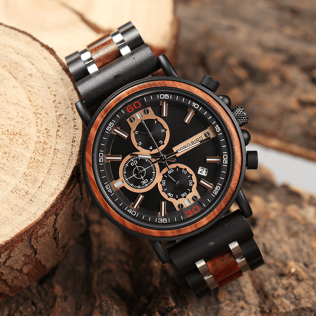 BOBO BIRD S18-1 Men Wooden Luminous Hand Date Display Wristwatches Quartz Watch - Trendha