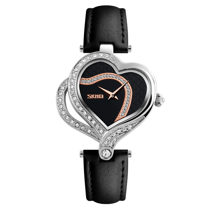 SKMEI 9161 Sweet Love Fashion Style Women Watches Crystal Leather Strap Quartz Watch - Trendha