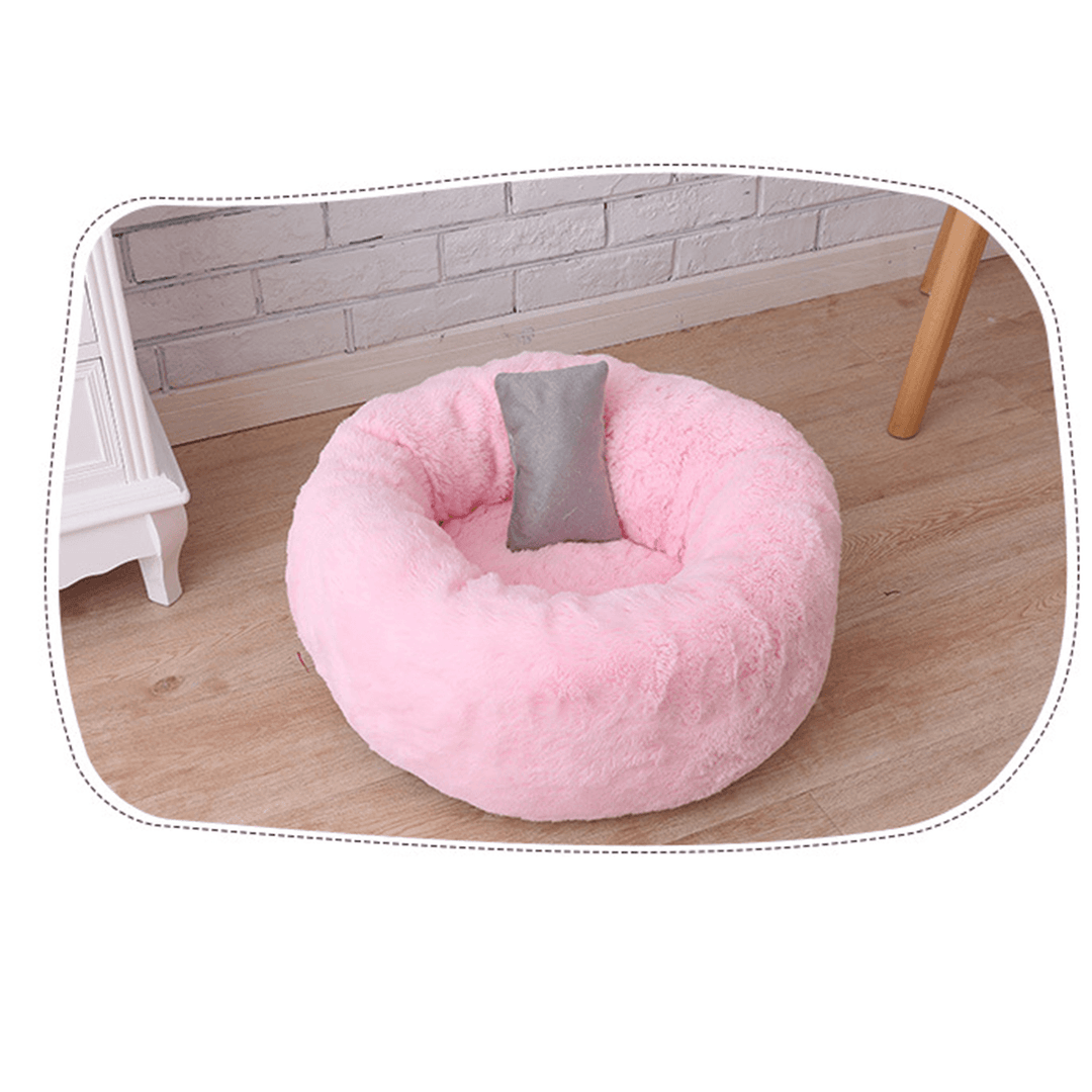 S/M/L Donut Plush Small Dog Cat Beds Warm Soft Pet House Nest with Pillow Cave Pet Bed - Trendha