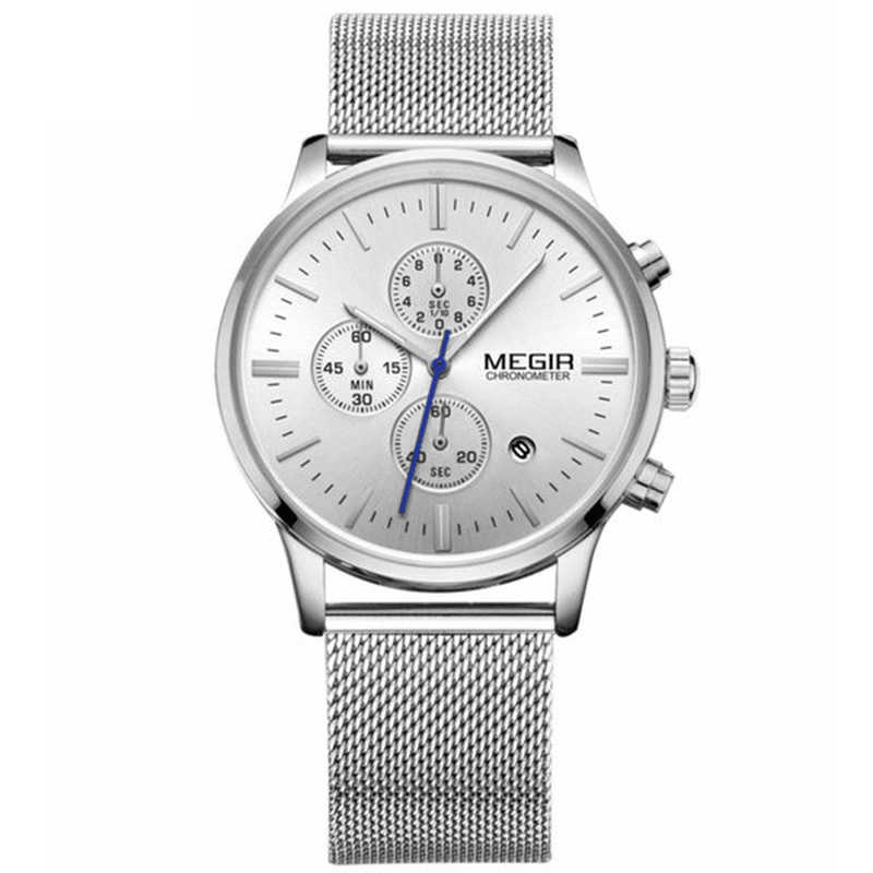 MEGIR 2011G Men Watch Luxury Ultra Slim Business Stainless Steel Strap Quartz Wrist Watch - Trendha