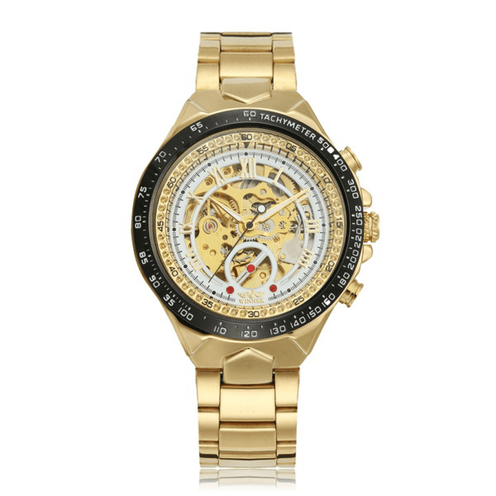 WINNER Fashion Shining Roman Numerals Mechanical Watch Luxury Golden Men Automatic Watch - Trendha