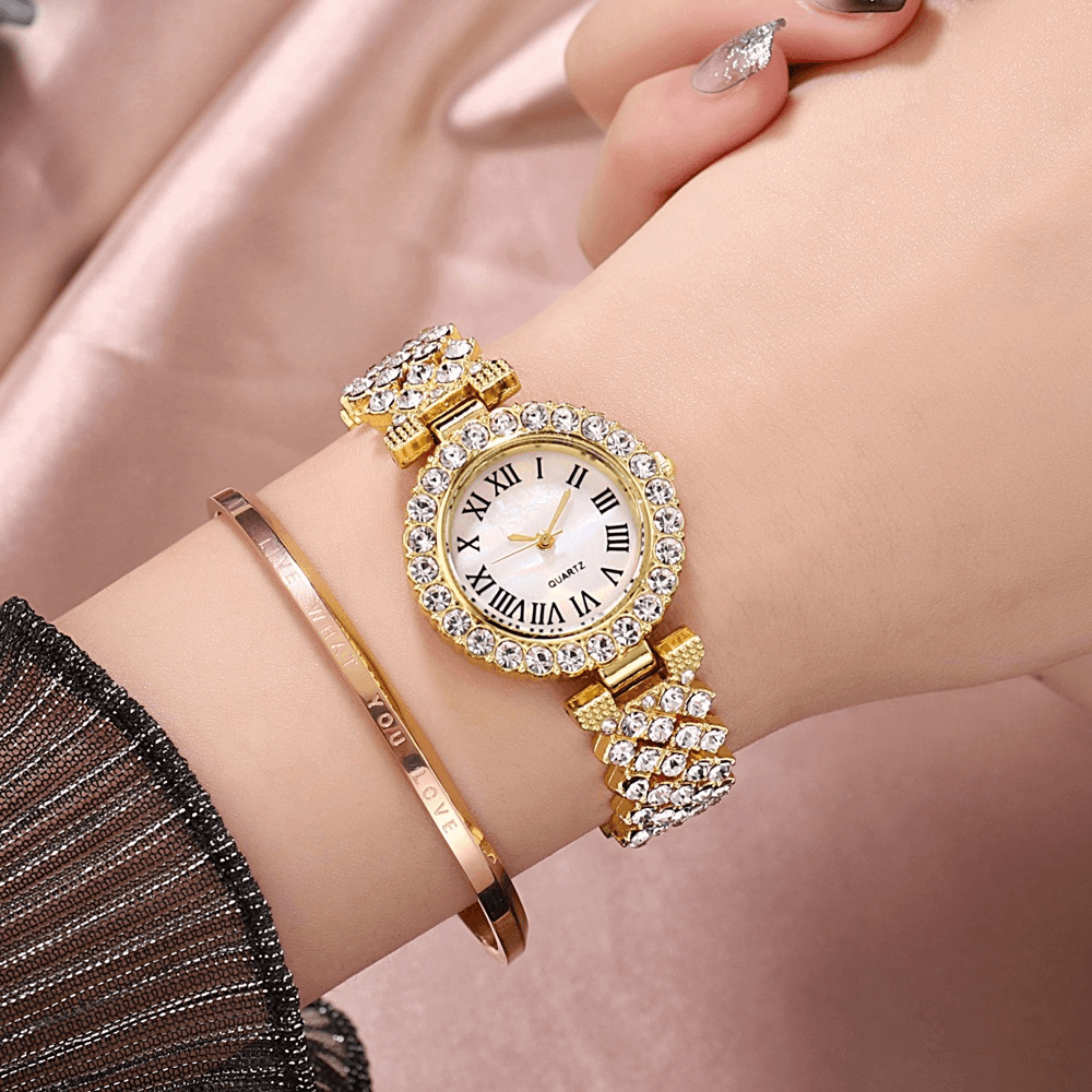 XSVO Watch Set Luxury Elegant Style Women Quartz Watch Diamond-Studded Bracelet for Mothers Girlfriend Ladies - Trendha