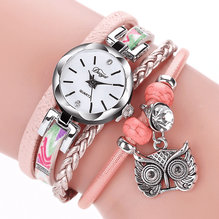 DUOYA Cute Style Owl Pendant Ladies Bracelet Watch Fashion Women Wrist Watch - Trendha