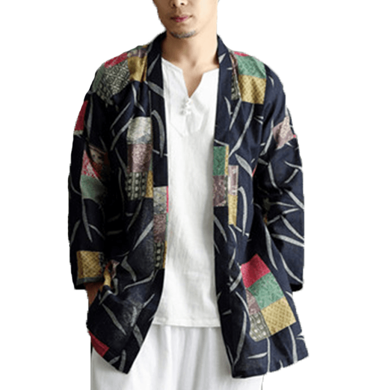 Mens Casual National Linen Kimono Cardigans - Trendha