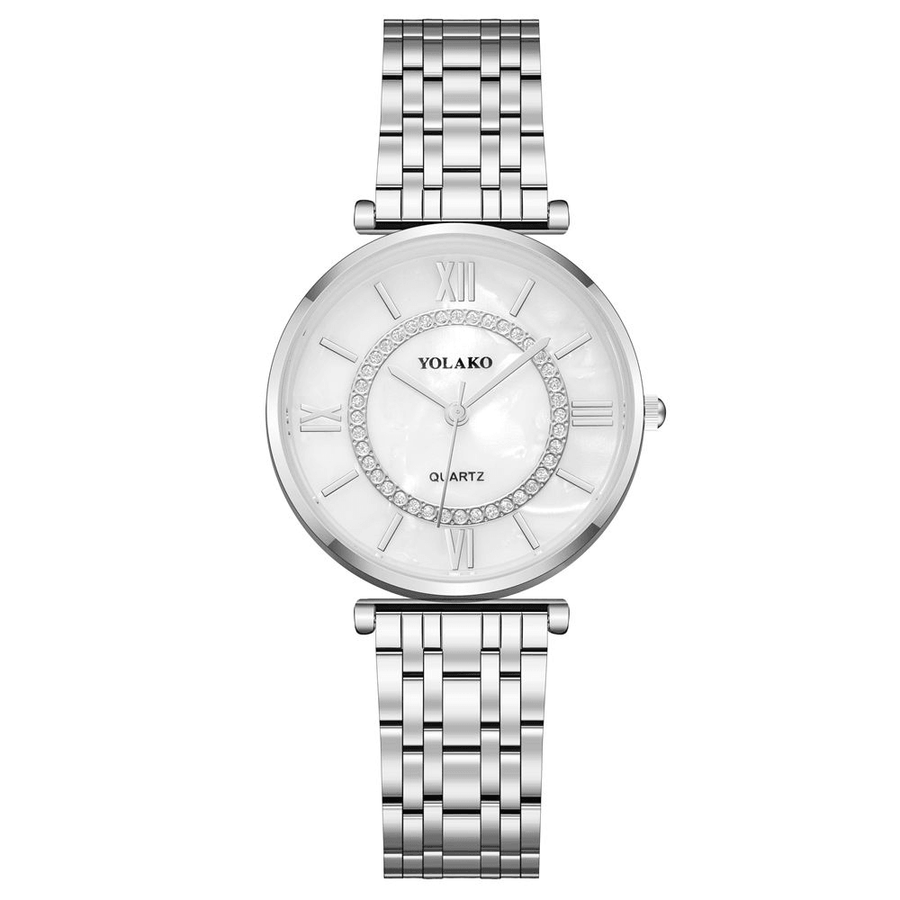 YOLAKD A0707 Casual Style Ultra Thin Full Alloy Women Wrist Watch Shell Dial Quartz Watch - Trendha