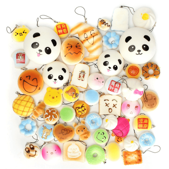 30PCS Random Squishy Soft Panda/Bread/Cake/Buns Phone Straps Decor - Trendha