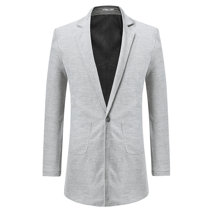 Mens Mid Long Solid Color One Button Casual Business Jacket - Trendha