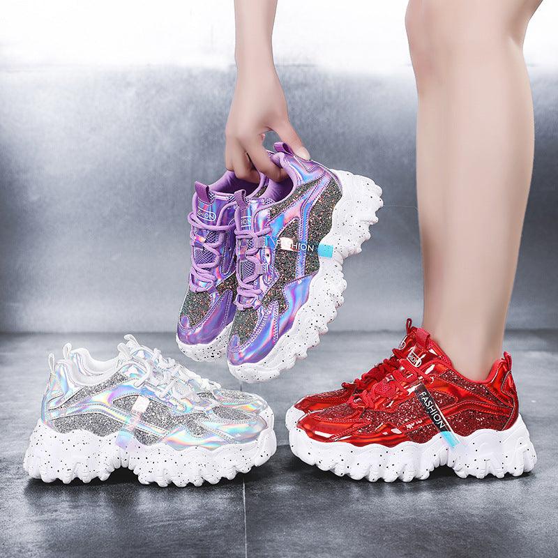Fashion Sequins Increase Daddy Shoes Platform Casual Sneakers - Trendha