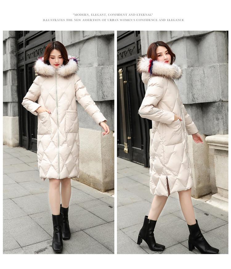 Autumn and winter hooded fur collar long coat - Trendha