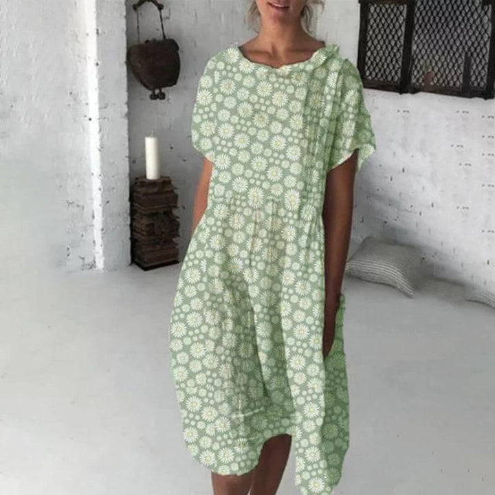 Charming Sunflower Print Dress in Cotton Blend for Women - Trendha