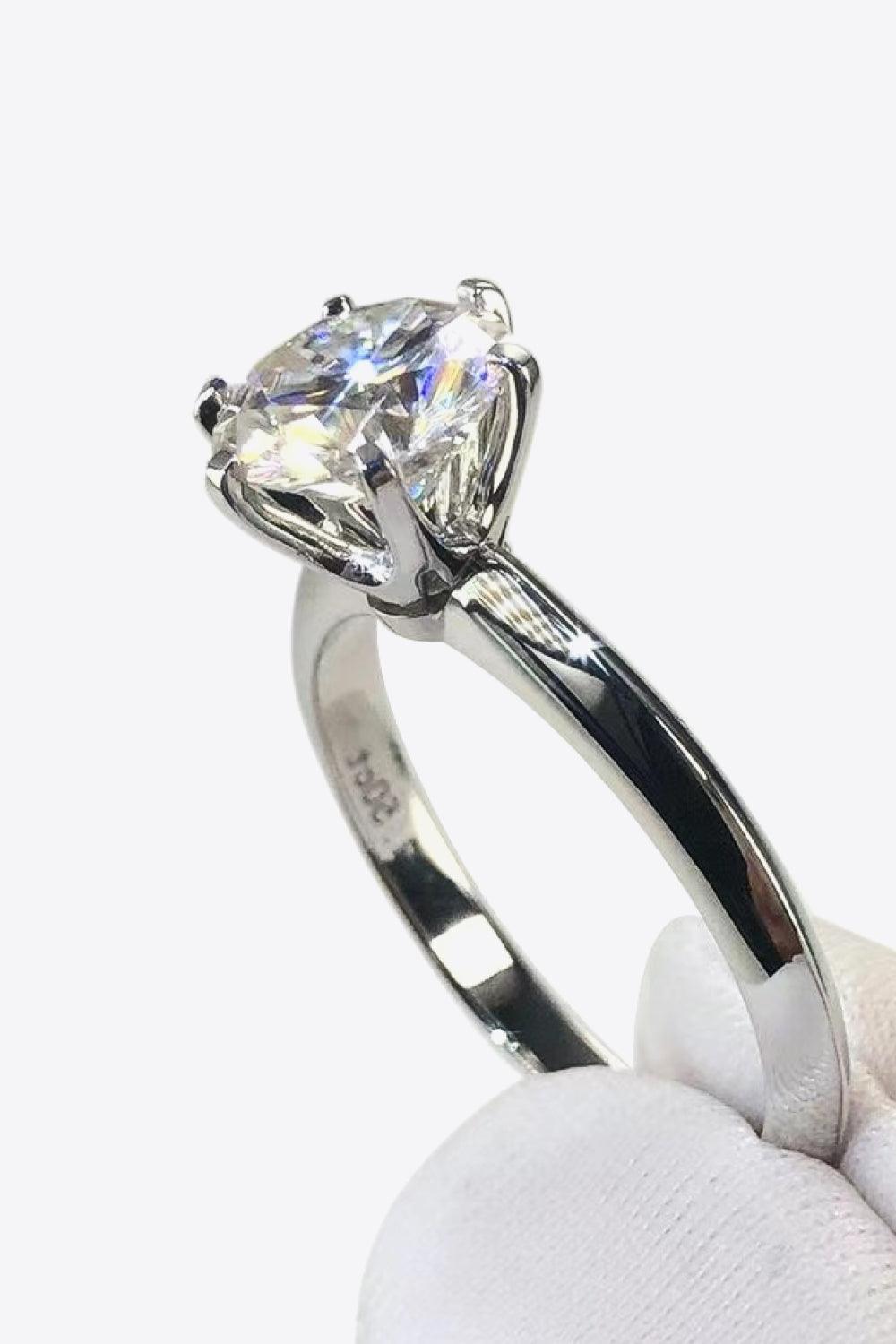 925 Sterling Silver 3 Carat Moissanite 6-Prong Ring - Trendha