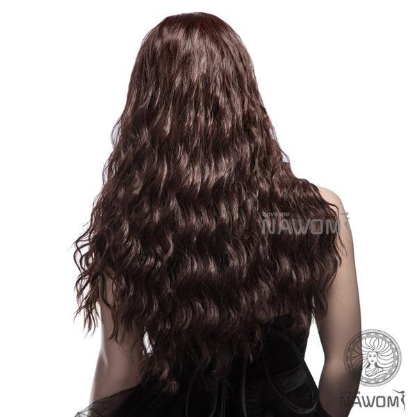NAVIS Long Curly Brown Synthetic Hair Wig Matt High-Temperature Wavy Side Bang Wigs - Trendha