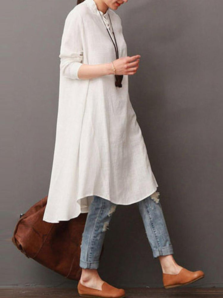 Women Button Down Baggy Blouse Casual Loose Asymmetric Shirt Dress - Trendha