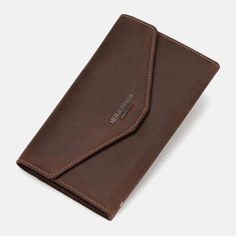 Men Genuine Leather RFID Anti-theft Travel Hand-carry Passport Bag Multi-slots Card Holder Wallet With Keychain Pen Slot - Trendha