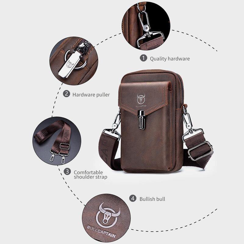 Men Genuine Leather Large Capacity Vintage 6.5 Inch Phone Bag Waist Bag Shoulder Bag Crossbody Bag - Trendha