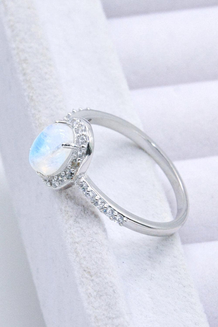 925 Sterling Silver Natural Moonstone Halo Ring - Trendha