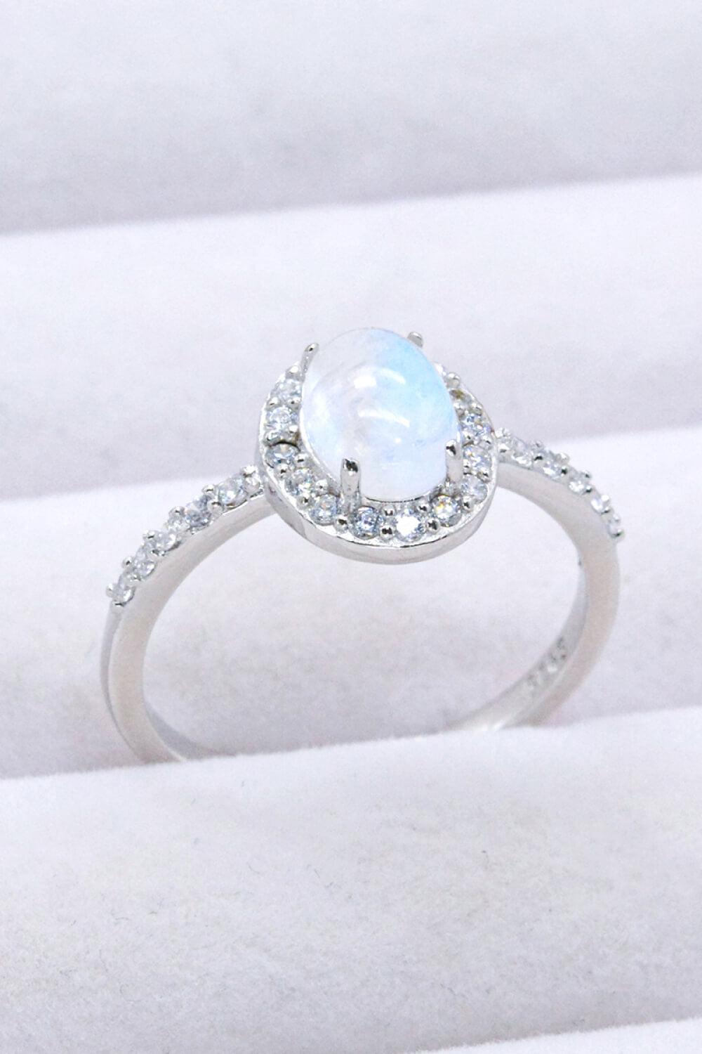 925 Sterling Silver Natural Moonstone Halo Ring - Trendha