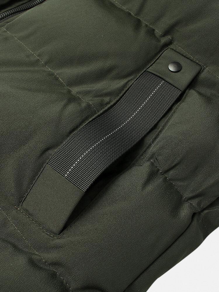 Mens Zipper Side Pocket Windproof Removable Hooded Warm Sleeveless Down Jacket Vest - Trendha