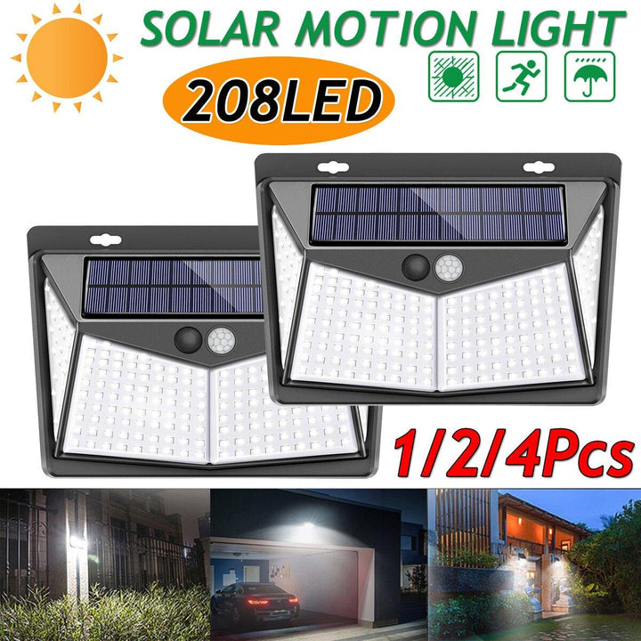 1/2/4X 208 LED Solar Power PIR Motion Sensor Wall Light Outdoor Garden Lamp Waterproof - Trendha