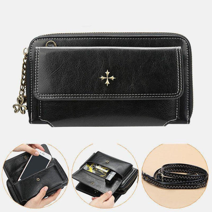 Women PU Leather Cross Flower Tassel Large Capacity Multi-card Slot Phone Bag Crossbody Bag Shoulder Bag - Trendha
