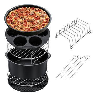 7PCS Air Fryer Accessories Set Chips Baking Basket Pizza Pan Home Kitchen Tool - Trendha