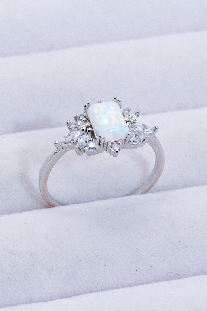 925 Sterling Silver Zircon and Opal Ring - Trendha