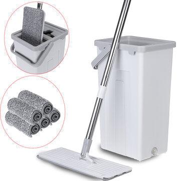 Flat Squeeze Mop Bucket Free Washing Self Cleaning Microfiber Pads Cleaner Home Cleaning Tools Set - Trendha
