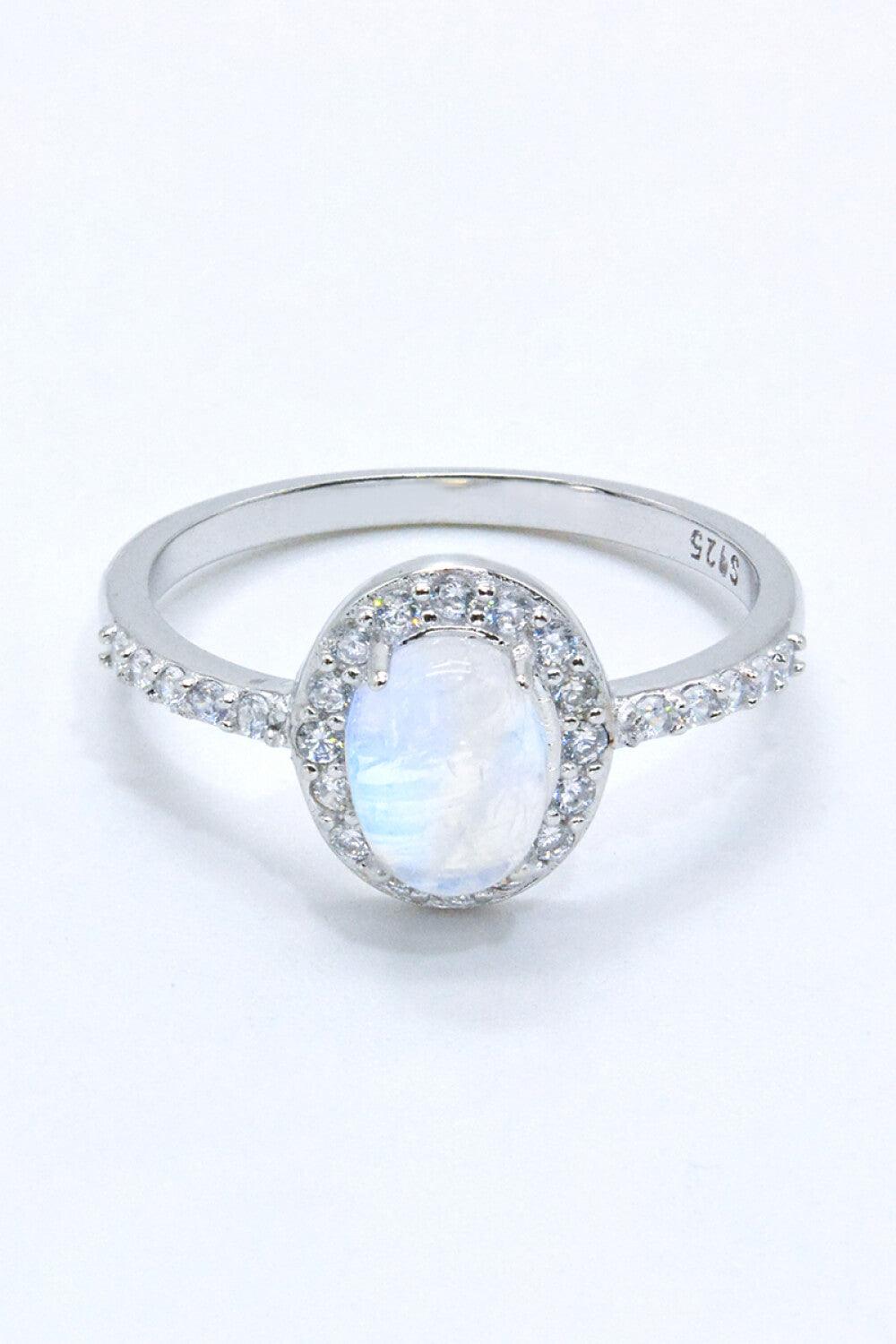 925 Sterling Silver Natural Moonstone Halo Ring - Trendha