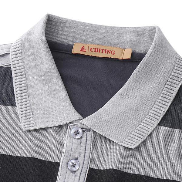 Men's Striped Printed Soft Cotton T-shirts Casual Turn-down Collar Golf Shirt - Trendha