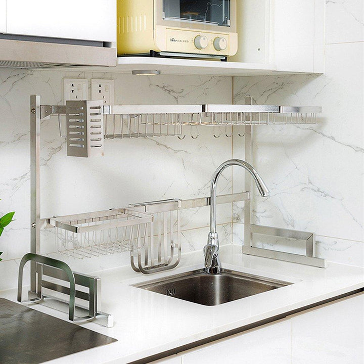 2-Tier Utensils Holder Display Stand Stainless Steel Kitchen Cutlery Sink Dish - Trendha