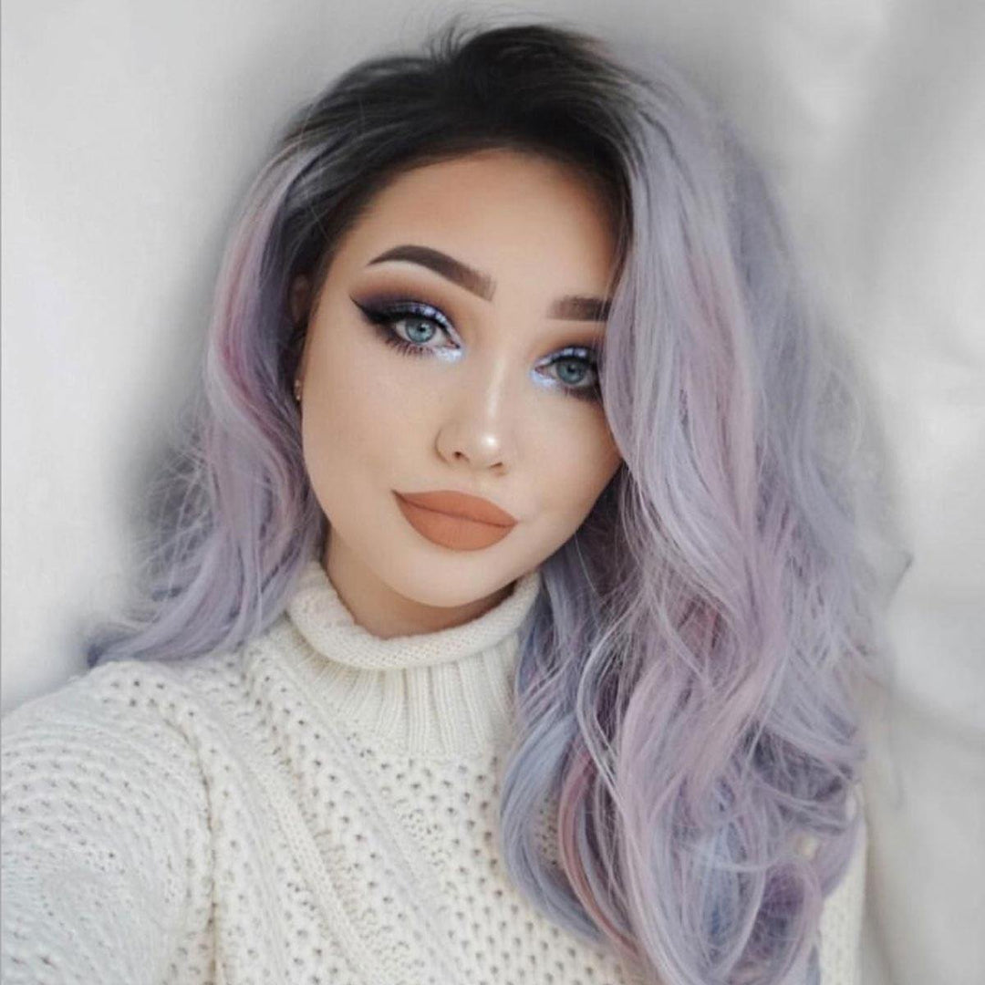 hair 26" 270g Long Synthetic Hair Wig Adjustable Ombre Grey Body Wavy Hair Wigs For Women Cosplay Heat Resistant 1PC - Trendha