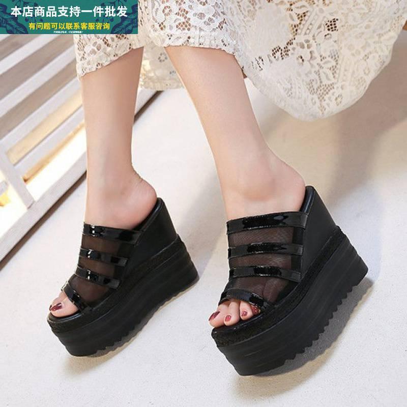 Platform Sandals And Slippers With Wedge Heel And Rhinestones - Trendha