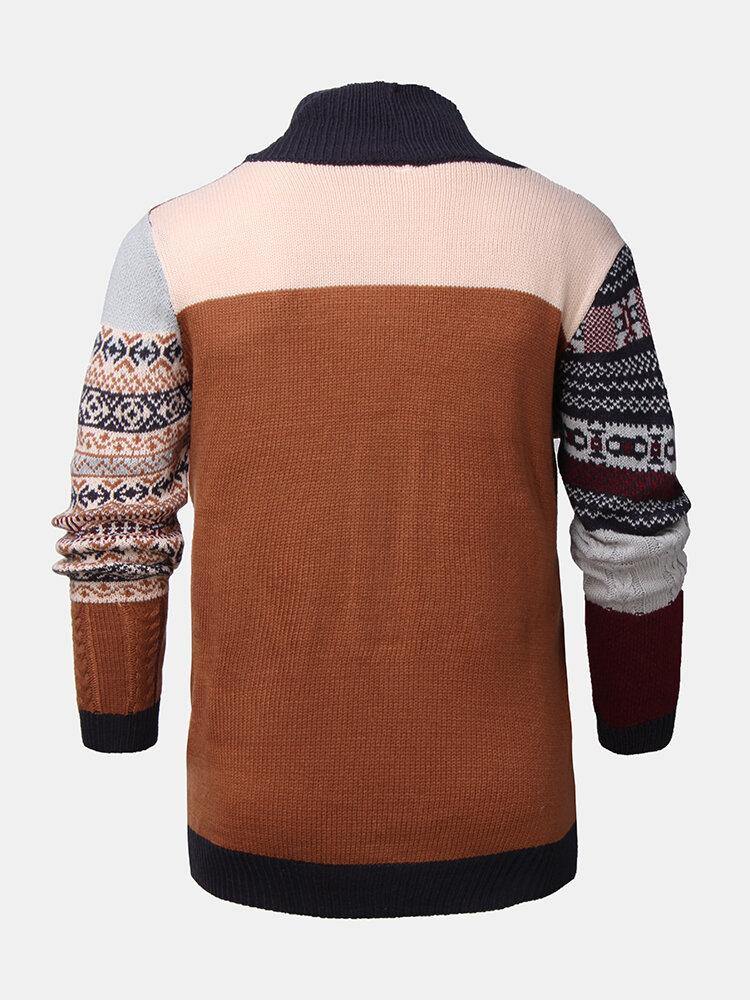Mens Ethinc Style Graphics Knitted Single-Breasted Sweater Cardigans With Pocket - Trendha