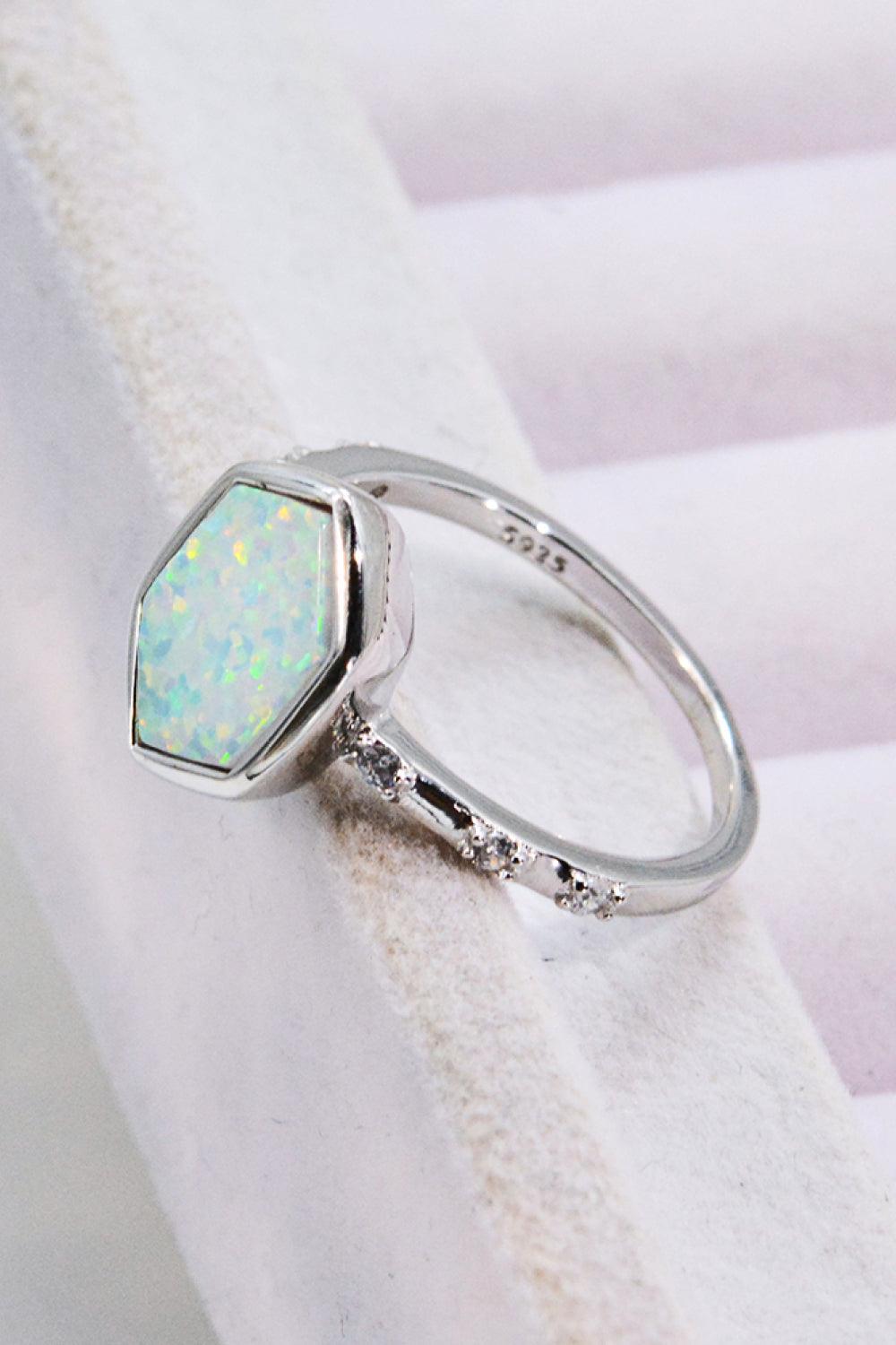 Opal Hexagon 925 Sterling Silver Ring - Trendha