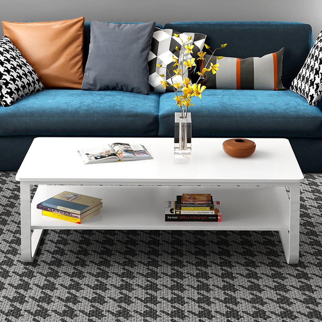 Simple Modern Living Room Double Coffee Table forty-seven multiply twenty-two point eight Inch White - Trendha