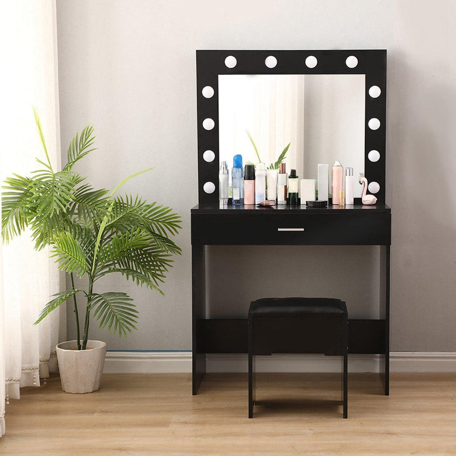 Vanity Set With Lighted Mirror Cushioned Stool Dressing Table Makeup Table - Trendha