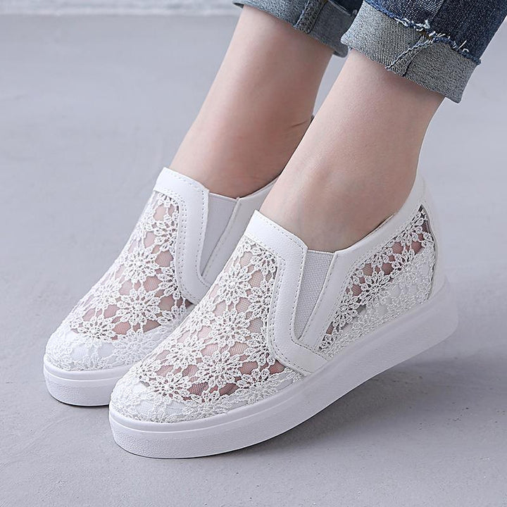 Increased Inner White Shoes Wild Lazy Casual Hollow And Breathable - Trendha