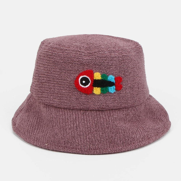 Unisex Woolen Embroidery Fish Bone Cute Casual Couple Hat Bucket Hat - Trendha