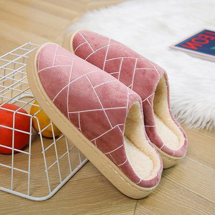 Women Casual Geometric Printing Closed Toe Warm Lining Home Slippers - Trendha