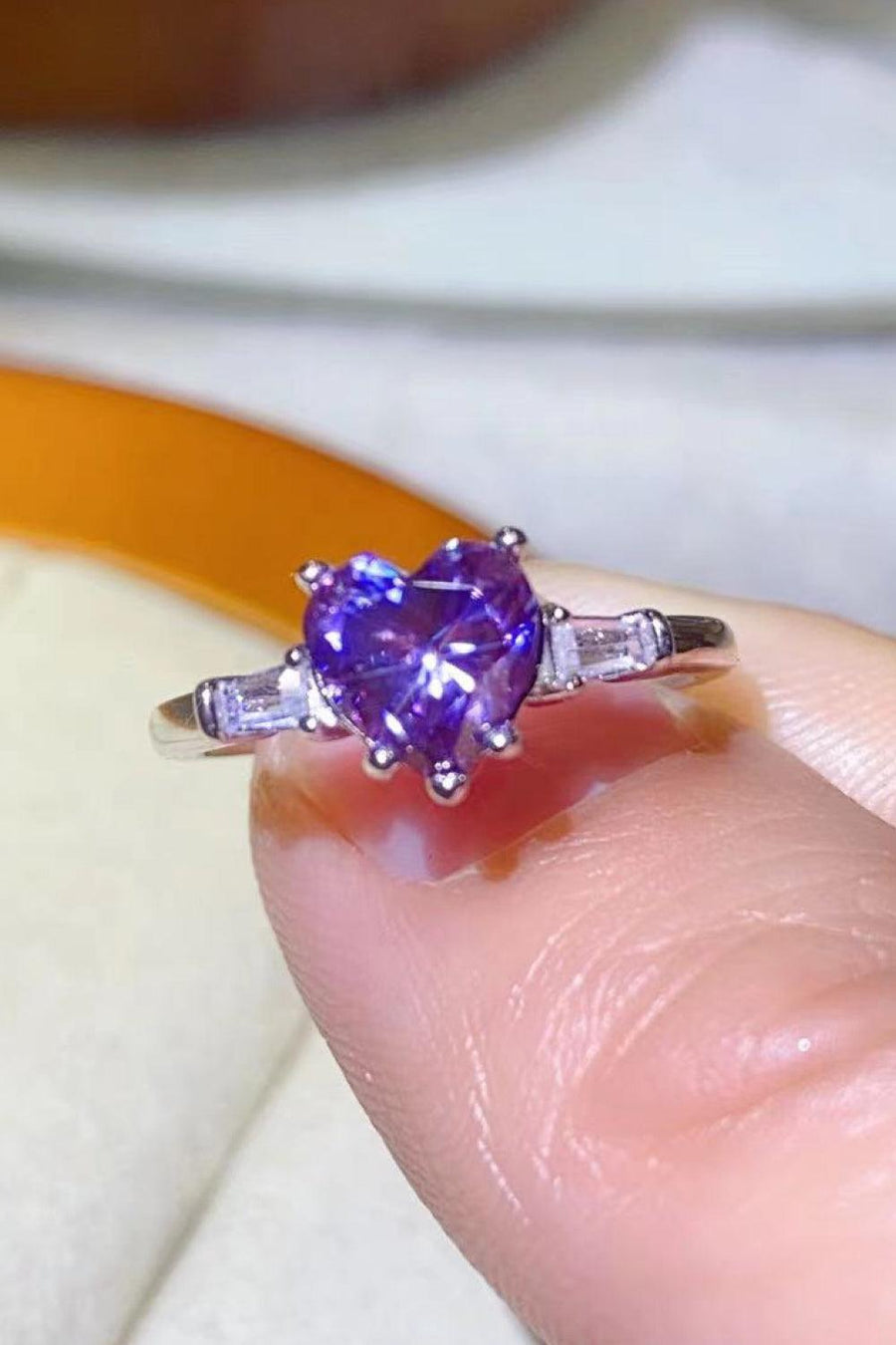 1 Carat Moissanite Heart-Shaped Platinum-Plated Ring in Purple - Trendha
