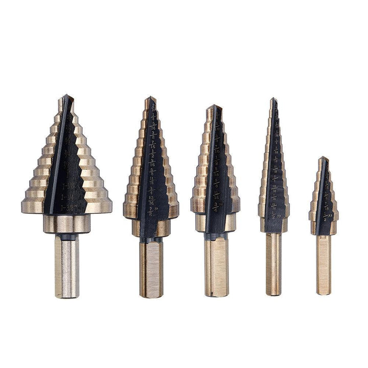 Drillpro 5pcs HSS Step Drill Bit Set Hole Cutter Drilling Tool Multiple Hole 50 Sizes with Aluminum Case - Trendha